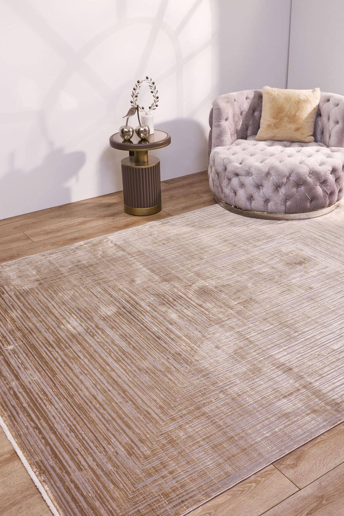 Queen 8114 Gold - Viskon Bambu Halı | Dokuma Salon Halısı